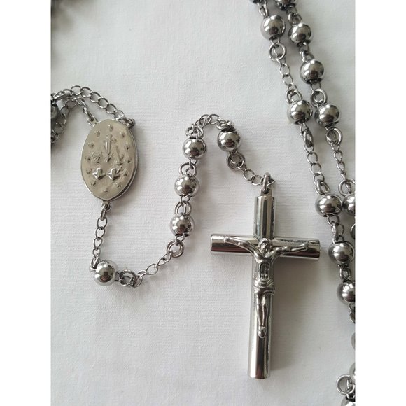 Religious Catholic Rosary - all metal beads, cross, and medallion - Picture 3 of 8